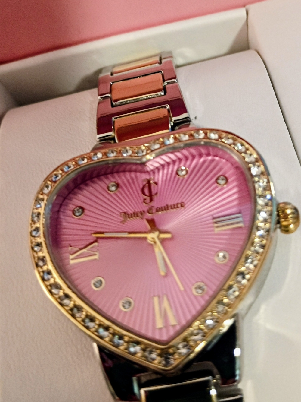 Juicy Couture Pink Heart Crystal-Trim Bracelet Watch